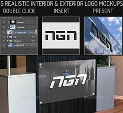 5个逼真的标志展示模型：5 Realistic Interior & Exterior Logo Mock-ups